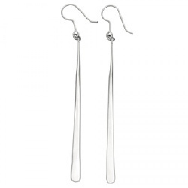 Single Drop Silver Earrings - 70mm Long
