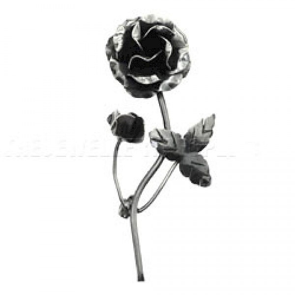Single Rose Oxidised Silver Brooch - 60mm Long
