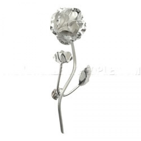 Single Rose Silver Brooch - 50mm Long
