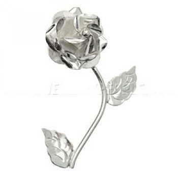 Single Rose Silver Brooch - 60mm Long - Large