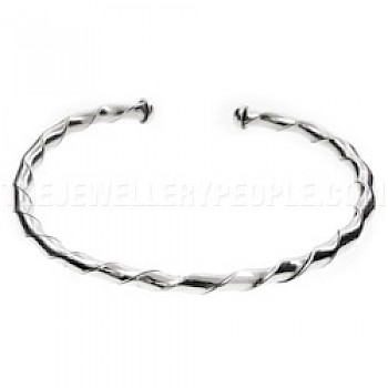 Single Strand Twisted Tube Flexible Silver Bangle - 4mm Wide