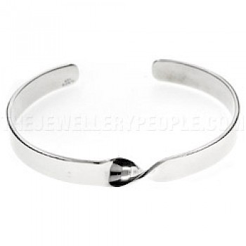 Single Twist Open Silver Bangle - 8mm Wide