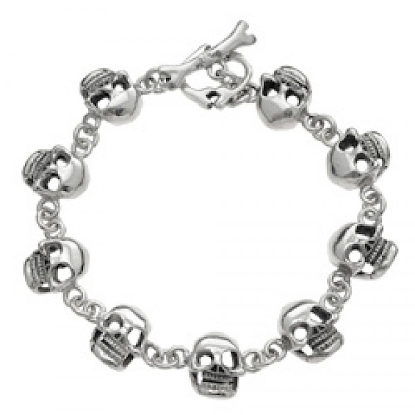 Skull Bone Silver T-Bar Bracelet