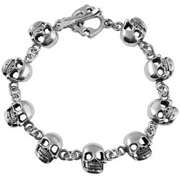 Silver Skulls T-Bar Bracelet
