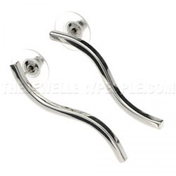 Slender Wave Silver Earrings - 40mm Long
