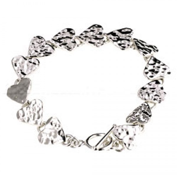 Small Hearts Hammered Silver Bracelet