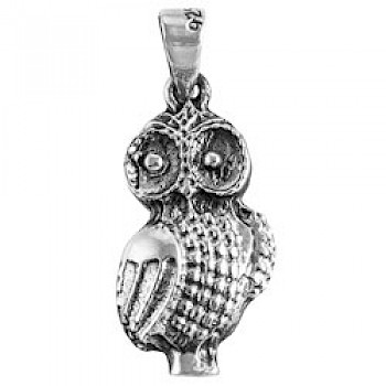 Small Owl Silver Pendant - 27mm - AL110