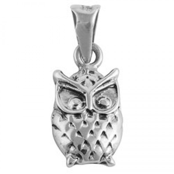 Small Silver Owl Pendant - 20mm - AL107