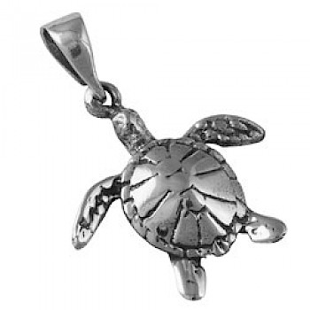 Small Silver Turtle Pendant - 30mm Long - OC061