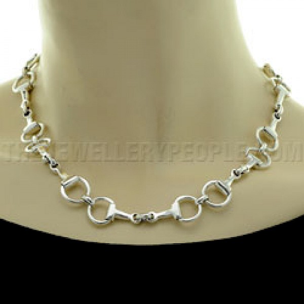 Snaffle Chain Silver Necklace -EE043A
