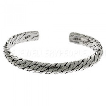 Snake Design Flexible Silver Bangle - 9mm Wide