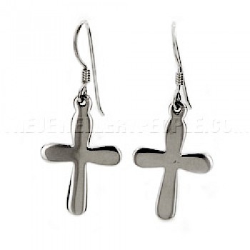 Softened Cross Silver Earrings