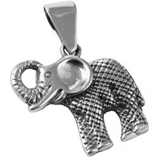 Solid Silver Elephant Pendant - 33mm Long - AL064