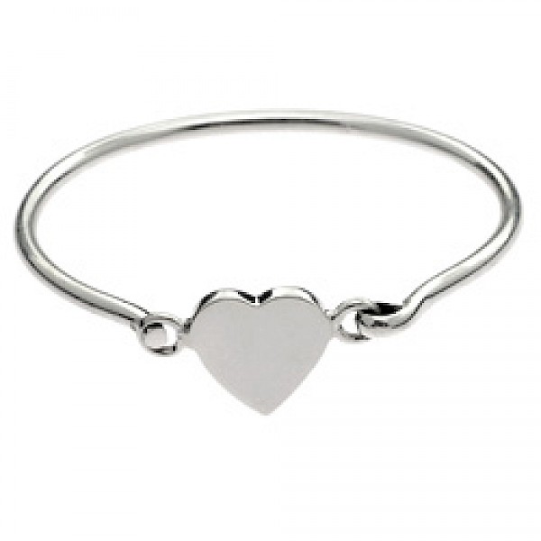 Solid Silver Heart Catch Bangle- 3mm Solid