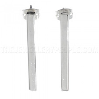 Solid Square Rod Silver Stud Earrings - 30mm Long