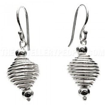 Spiral Bead Silver Earrings - 30mm Long