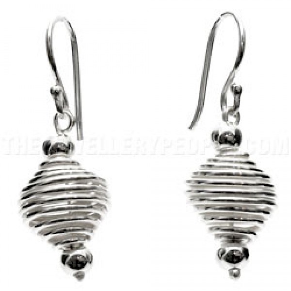 Spiral Bead Silver Earrings - 30mm Long