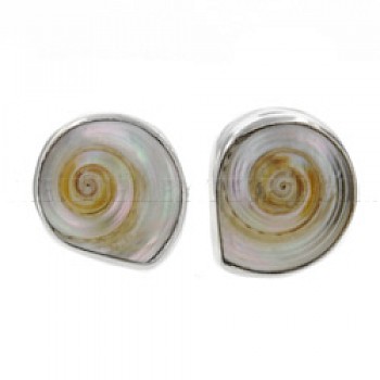 Spiral Pearlised Shell & Silver Stud Earrings