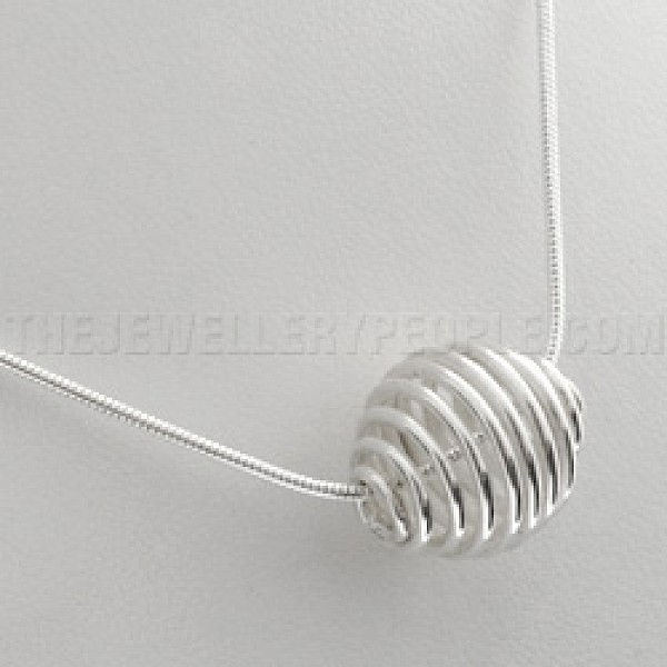 Spiral Silver Bead Pendant with Chain - PT309