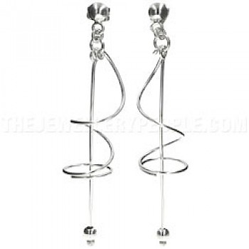 Spiral Strand Silver Drop Earrings - 45mm Long