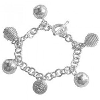 Spiral & Bead Silver Bracelet