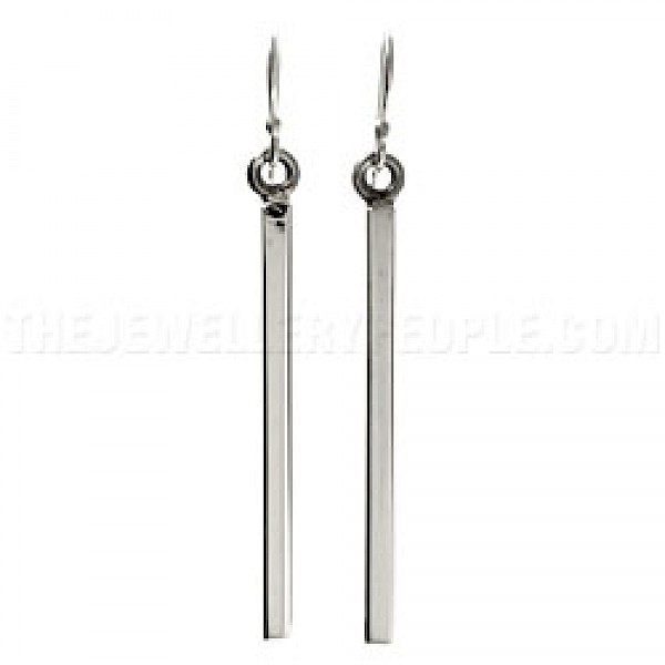 Square Column Silver Drop Earrings - 55mm Long - ES090