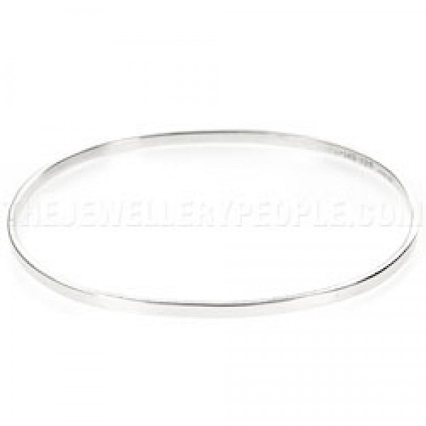 Square Edged Oval Silver Bangle - 2.5mm Solid