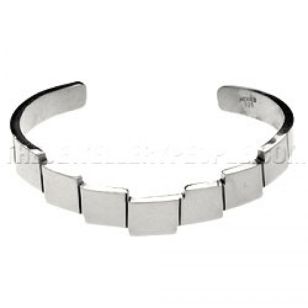 Square Fragment Open Silver Bangle - 10mm Wide