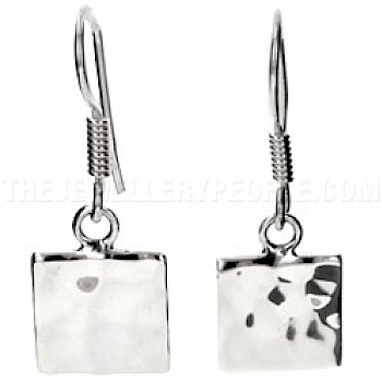 Square Hammered Silver Earrings - 8mm Wide
