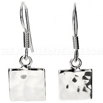 Square Hammered Silver Earrings - 10mm Wide - ES039