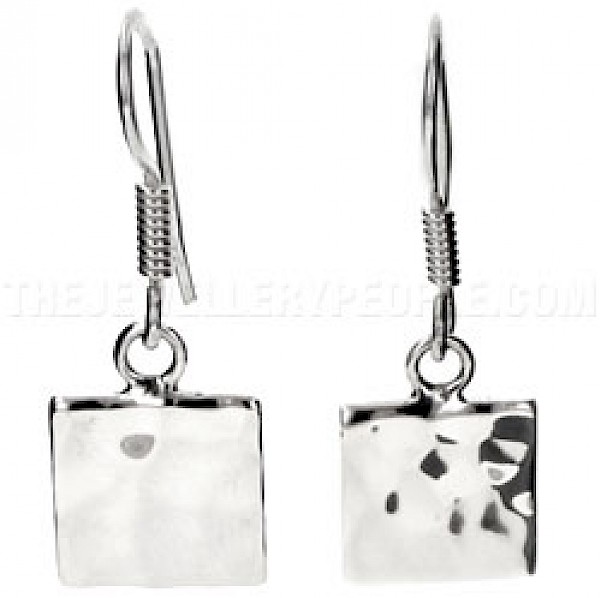 Square Hammered Silver Earrings - 10mm Wide - ES039