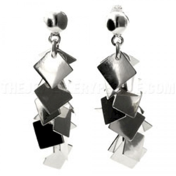 Square Waterfall Silver Earrings - 60mm Long