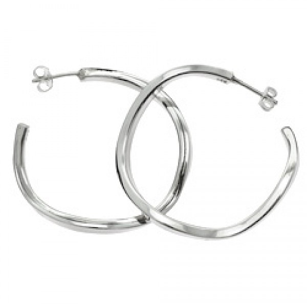 Squared Twisted Silver Hoop Earrings - 40mm Wide