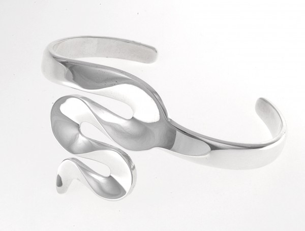 Squiggle Drop Silver Bangle - 40mm Deep