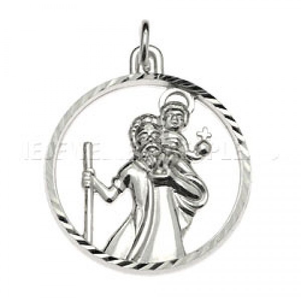 St Christopher Round Silver Pendant - Cut Out