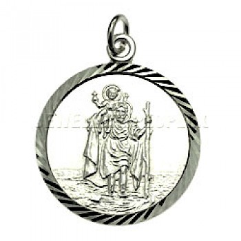 St Christopher Round Silver Pendant - Polished - 2515