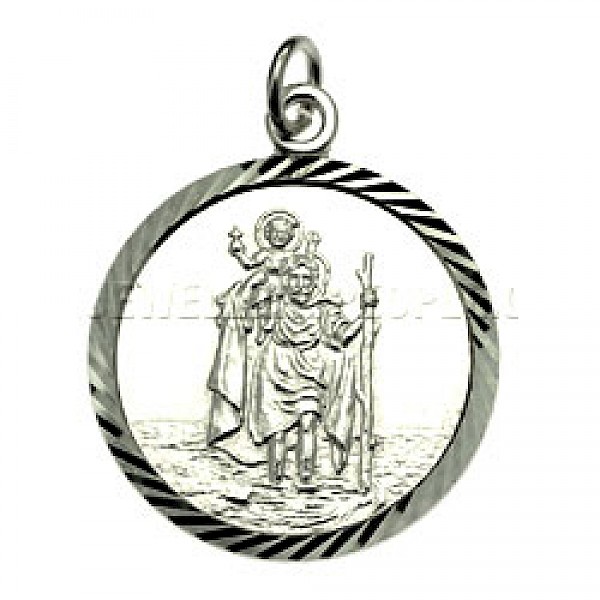 St Christopher Round Silver Pendant - Polished