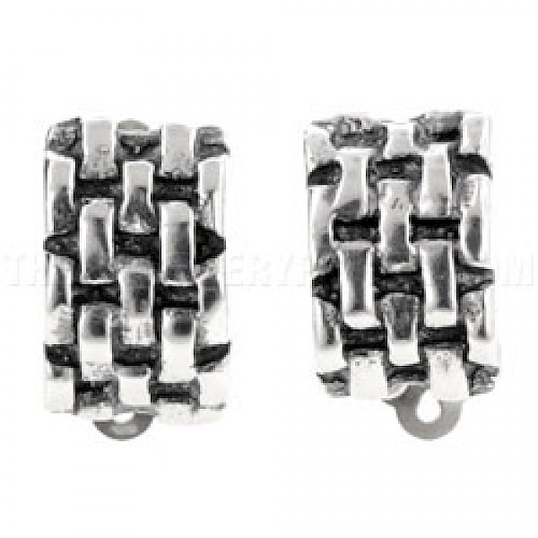 Staggered Lines Silver Clip-On Earrings - 17mm