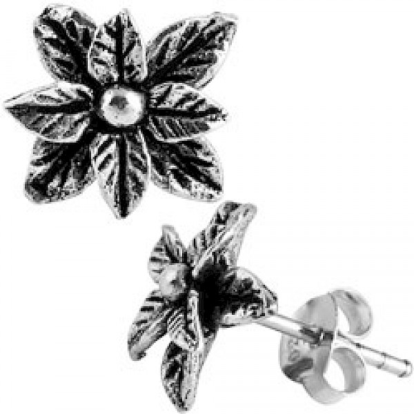 Star Flower Silver Stud Earrings - 10mm Wide