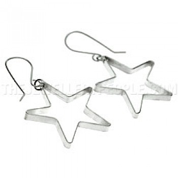 Star Outline Silver Earrings - 40mm Long