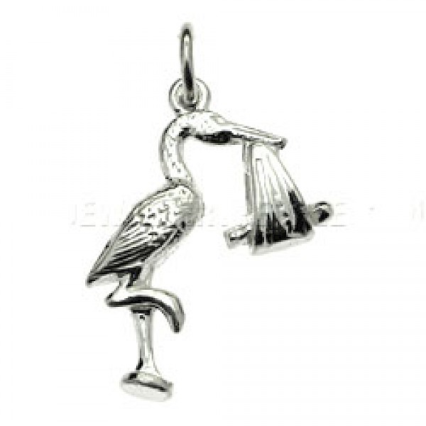 Stork & Baby Silver Charm - Medium - 2581