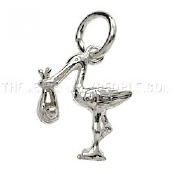 Stork & Baby Silver Charm - Small - 4978