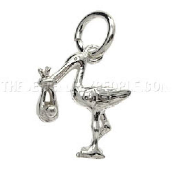Stork & Baby Silver Charm - Small - 4978