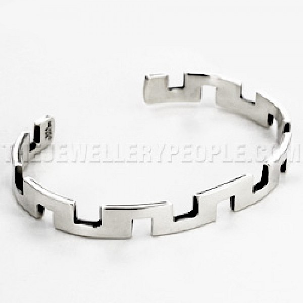 Silver Castle Cuff Bangle - 7mm Wide