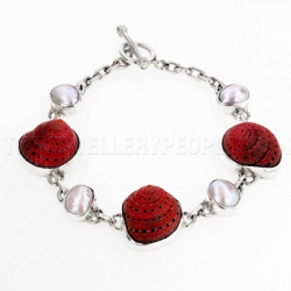 Strawberry Shell & Pearl Silver Bracelet - SL125