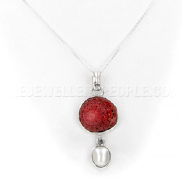 Strawberry Shell & Pearl Silver Pendant - SL124