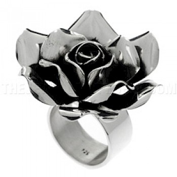 Huge Rose Silver Ring - adjustable
