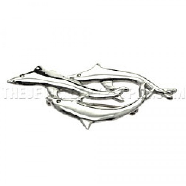 Swimming Dolphins Silver Brooch - 53mm Long