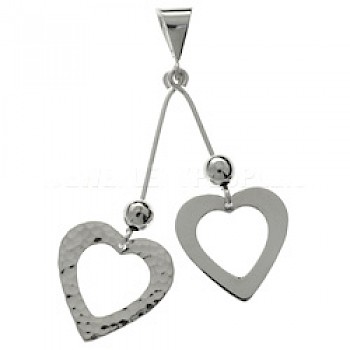 Swing Hearts Half Hammered Silver Pendant
