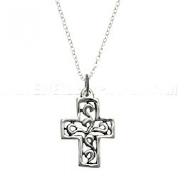 Swirls Silver Cross Pendant - RN013